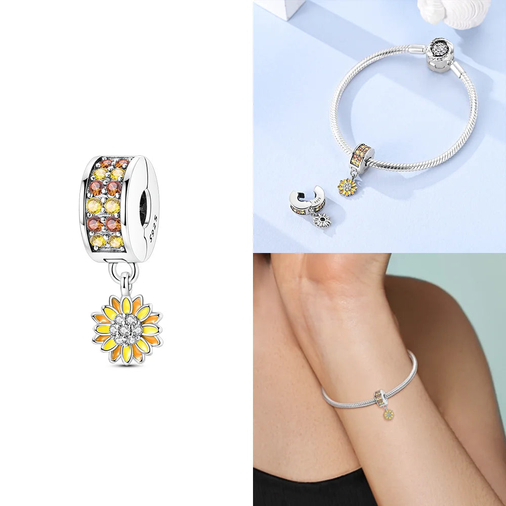 Charms aus 925er Silber, Original-Gold, exquisiter Schmetterlings-Anhänger, Ahornblatt-Herz-Perlen, passend für Armbänder, Damenschmuck, DIY-Zubehör, Geschenk