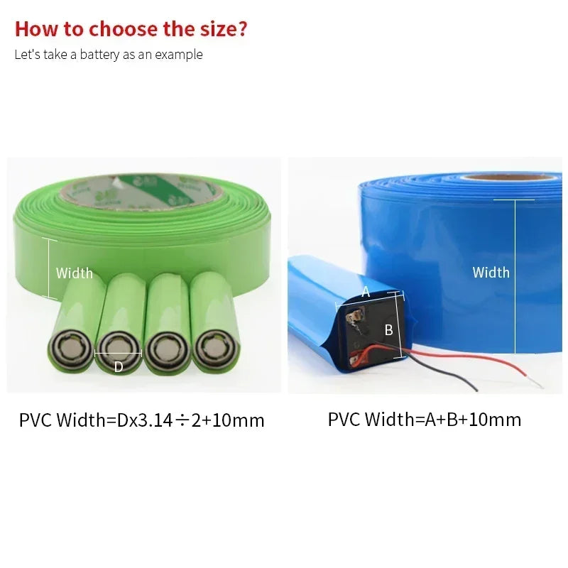 18650 Lipo-Batteriefolie, PVC-Schrumpfschlauch, isolierte Folie, Lithiumgehäuse, Kabelhülse, Drahtschutz, 10 m Breite, 17 mm ~ 80 mm