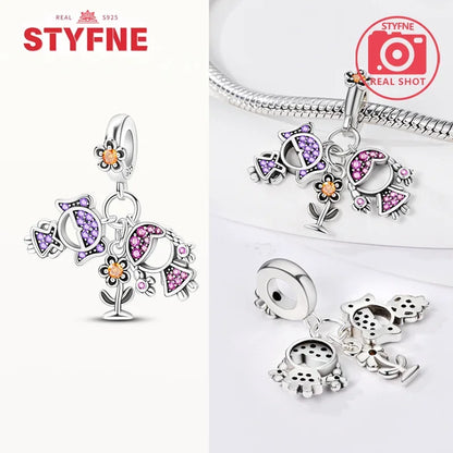 Sterling Silber S925 Schwestern auf der Schaukel Charms Herz Bead Fit Original Armband Armreif DIY Feines Geschenk Schmuck für Frauen