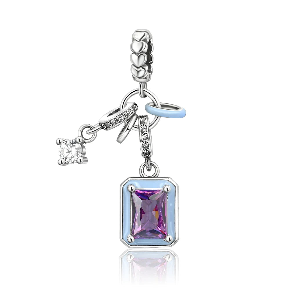 Lila Serie 925 Sterling Silber Traubenblüten Weinflasche Lebensbaum Tulpen Schnur-Dekoration Passend für DIY Armband Halskette Geschenk
