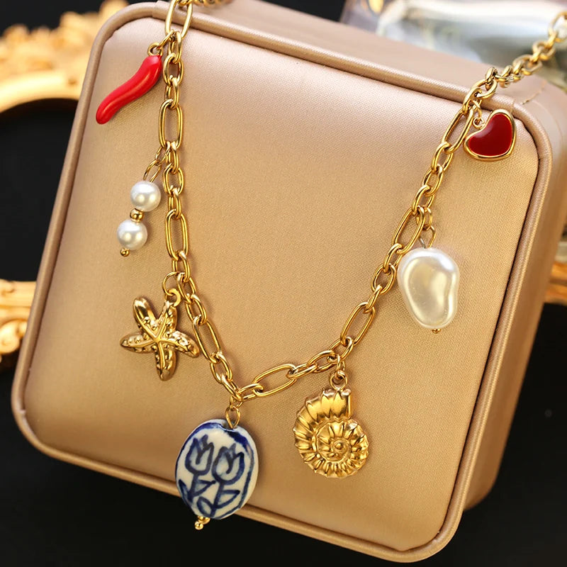 EILIECK 316L Edelstahl Sonne Herz Blume Anhänger Halskette 18K vergoldet Zubehör Charme handgemachten Schmuck für Frauen Mädchen