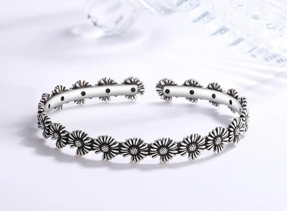 Sole Memory Vintage süße Chrysantheme 925er Sterlingsilber, größenverstellbare Öffnungsarmband für Frauen, Luxus-Schmuck, Geschenk BR344