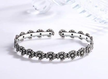Sole Memory Vintage süße Chrysantheme 925er Sterlingsilber, größenverstellbare Öffnungsarmband für Frauen, Luxus-Schmuck, Geschenk BR344