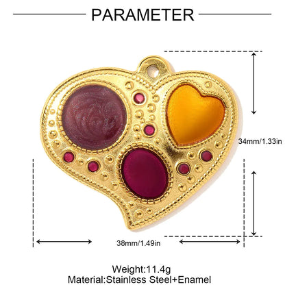3 teile/los Französisch Retro Edelstahl Emaille Liebe Herz Halskette Anhänger Hamsa Hand DIY Ohrring Charme Frauen Große Kreuz Schmuck