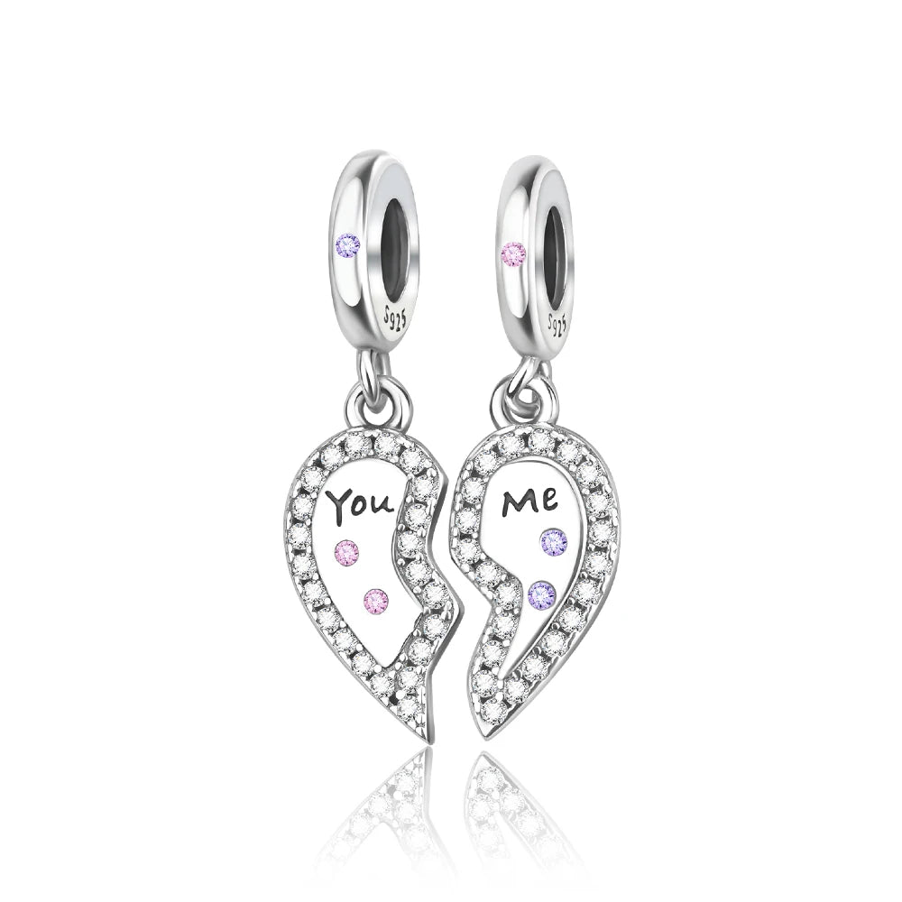 Romantischer 925 Sterling Silber Liebesschlüssel Herz-zu-Herz Charm für DIY Armband Halskette Verlobung Party Geschenke