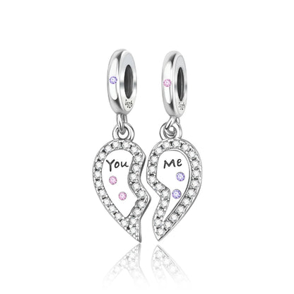 Romantischer 925 Sterling Silber Liebesschlüssel Herz-zu-Herz Charm für DIY Armband Halskette Verlobung Party Geschenke