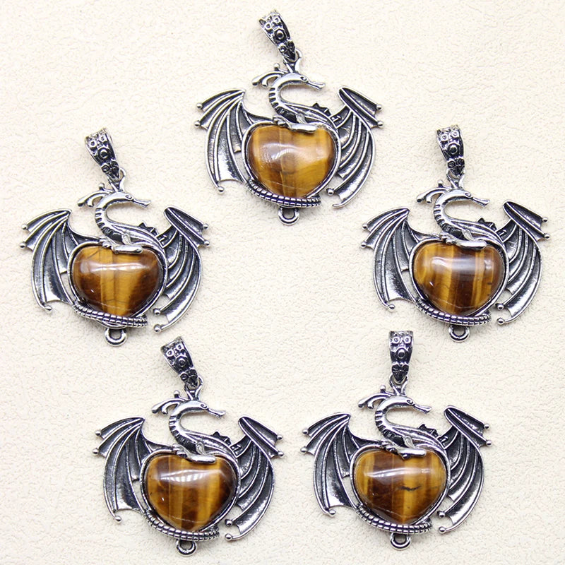 10 Stück bunte Drachen Naturstein Amethyst Quarz Kristall Herz Perle Anhänger für DIY Schmuck Halskette Anhänger Frauen Geschenke