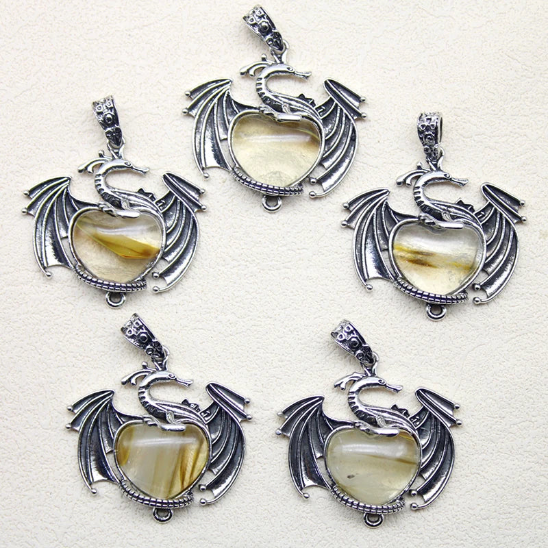 10 Stück bunte Drachen Naturstein Amethyst Quarz Kristall Herz Perle Anhänger für DIY Schmuck Halskette Anhänger Frauen Geschenke