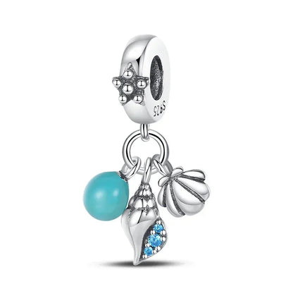 Charms-Anhänger aus 925er-Sterlingsilber mit blauen Ozean-Serie, passend für das DIY-Armband der Marke, Damenschmuck, Geschenke für Freundin