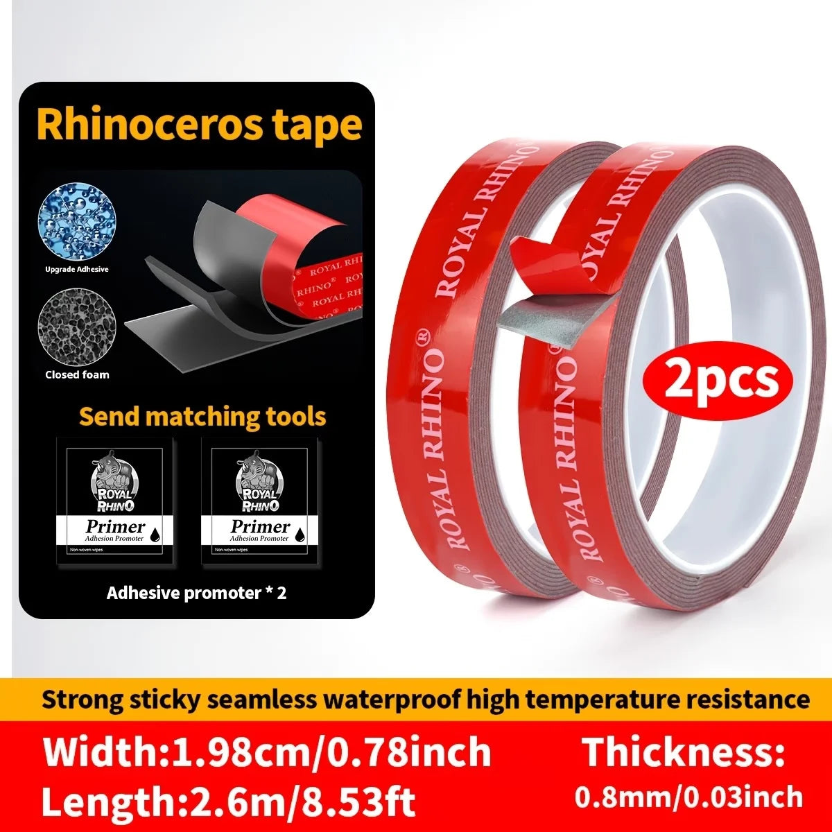 2 Rollen starkes doppelseitiges Klebeband, Acrylschaum-Klebeband, hochviskoses Klebeband, keine Spuren, Wandfixierungsaufkleber für die Auto-, Heim- und Industriebranche