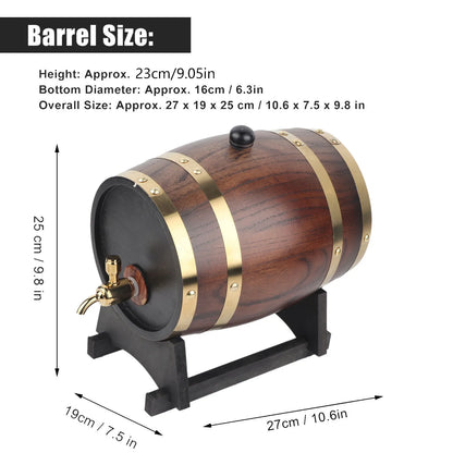 3L Retro-Stil Eichenholz Rotwein Brandy Whisky Fass Fass Eimer Behälter mit Wasserhahn