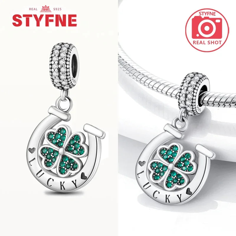 Silber S925 Glück Charms Bunte Vierblättriges Kleeblatt Hufeisen Perlen Fit Original Armbänder für Frauen Party Feine Geschenke DIY