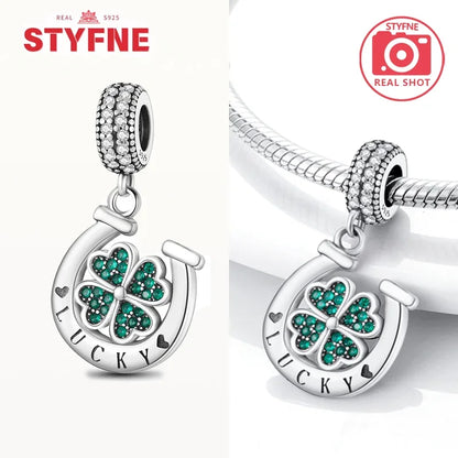 Silber S925 Glück Charms Bunte Vierblättriges Kleeblatt Hufeisen Perlen Fit Original Armbänder für Frauen Party Feine Geschenke DIY