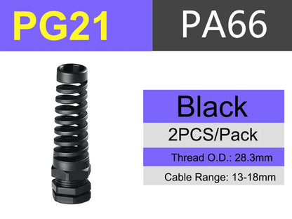 Biegensicher PG7 PG9 PG11 PG21 Entry Schwarz-Weiß-Nylon Flexible Kabelverschraubung Zugentlastung