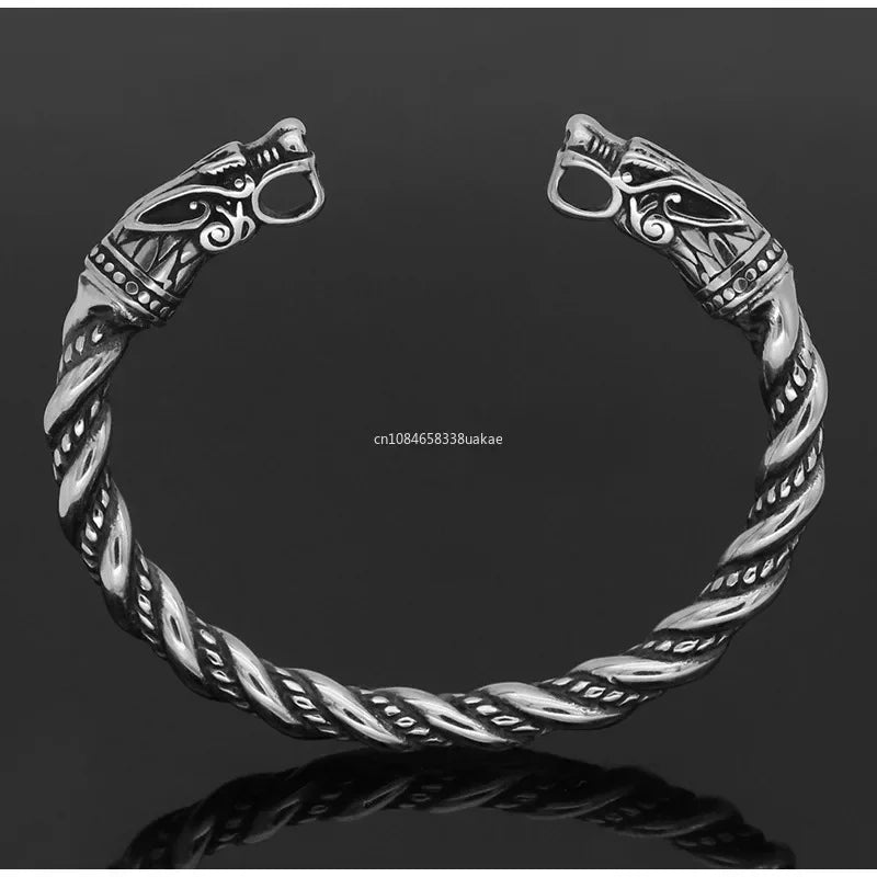 Nordisches Wikinger-Wolfskopf-Armband, Edelstahl, Öffnung, verstellbares Armband, Manschette, Drachenarmreif für Männer, Modeschmuck, Geschenke