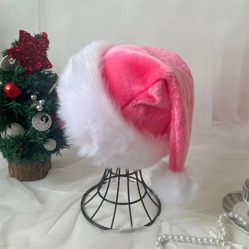 Weihnachtsmannmütze, Weihnachten, rosa, lang, Plüsch, Urlaub, rot, schwarz, für Erwachsene und Kinder, Unisex, 2024, Neujahr, festliches Partyzubehör