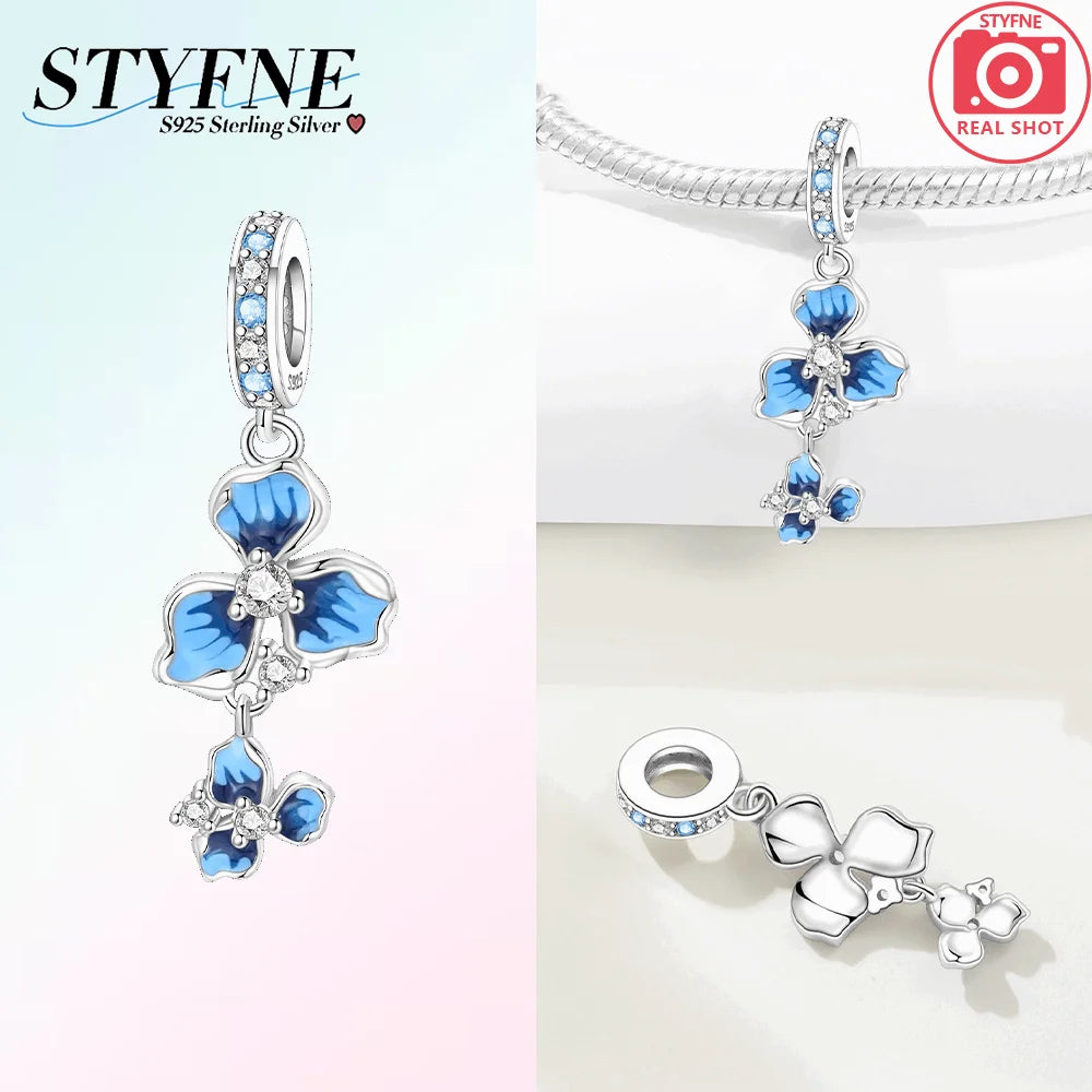 Charms aus 925er Silber, Blumenserie, lila Iris, Lilie, rosa Lilie, Perlen-Anhänger, passend für Original-Armbänder, Modeschmuck, DIY-Frauen-Geschenke