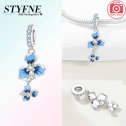 Charms aus 925er Silber, Blumenserie, lila Iris, Lilie, rosa Lilie, Perlen-Anhänger, passend für Original-Armbänder, Modeschmuck, DIY-Frauen-Geschenke