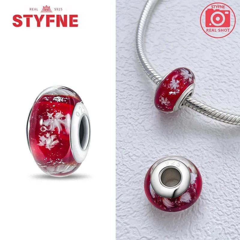 Echtes Sterlingsilber 925, Blumen-Charms, Glas, neue Original-Perle, bunt, Murano, passend für Original-Armbänder, DIY für Frauen, Schmuck, Geschenke