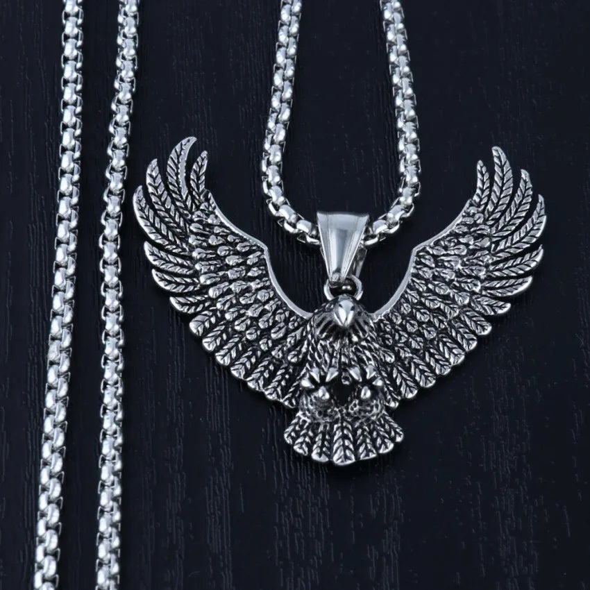 Flying Eagle Pendant Necklace Hip Hop Punk Stainless Steel Chain Men's Jewelry Vintage Rapper Rock Accessory Gift 2025, New