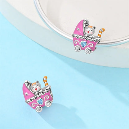 2025 heißer Verkauf Charms Perle 925 Sterling Silber Fahrrad Blume Kinderwagen Anhänger Fit Armreif Armband Halskette DIY Schmuck