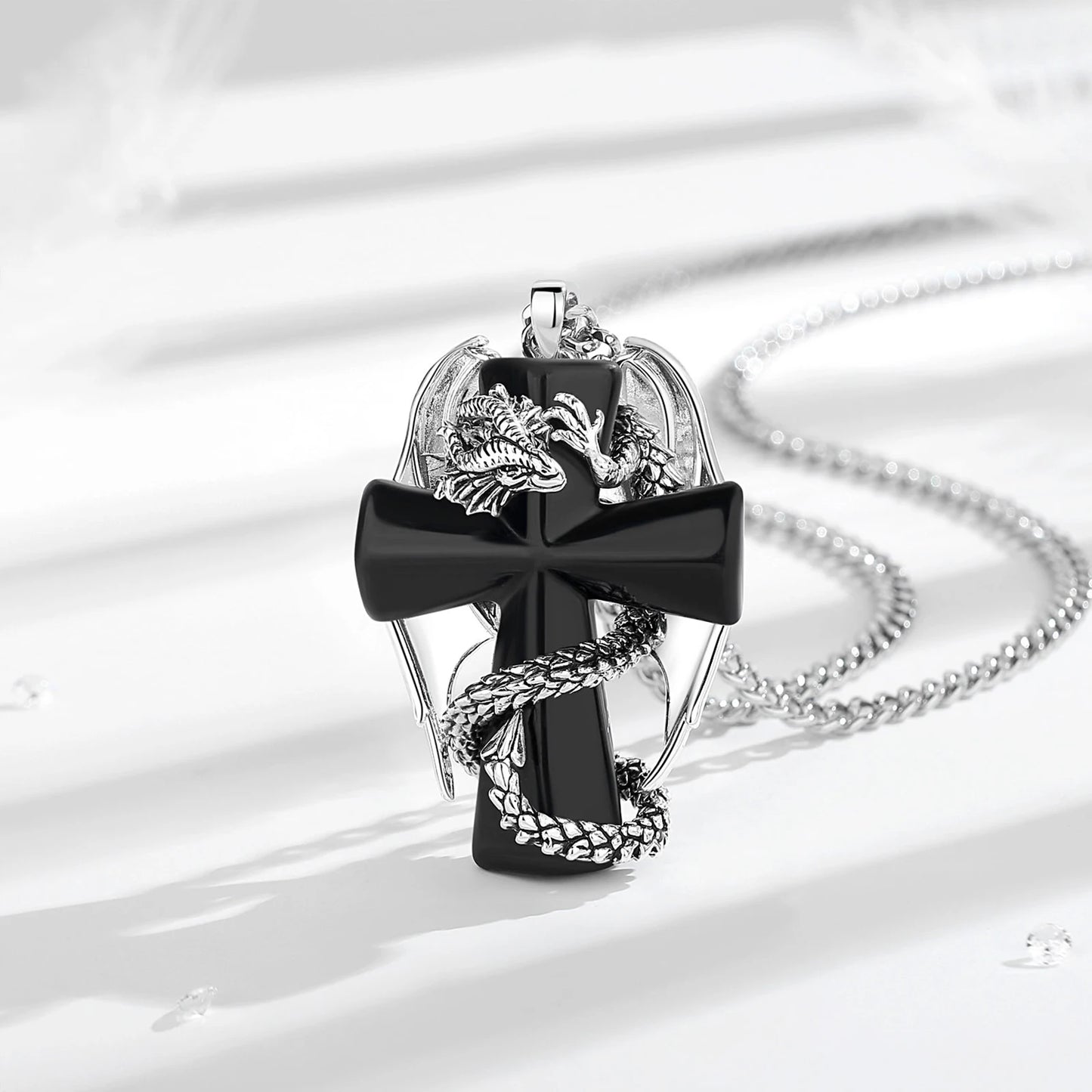 Eudora Drache Twining Kreuz Obsidian Halskette Punk Natürlicher Heilstein Kristall Anhänger Spiritueller Schmuck Meditation Feines Geschenk