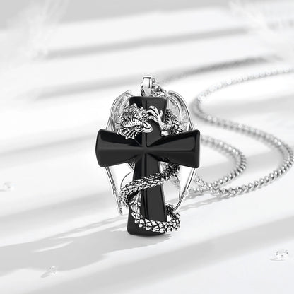 Eudora Drache Twining Kreuz Obsidian Halskette Punk Natürlicher Heilstein Kristall Anhänger Spiritueller Schmuck Meditation Feines Geschenk