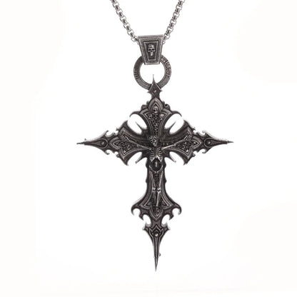 Vintage Gothic Totenkopf Jesus Kreuz Anhänger Halskette Katholischer Schmuck für Männer Punk Religiöse Amulett Halskette