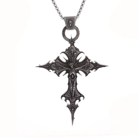 Vintage Gothic Totenkopf Jesus Kreuz Anhänger Halskette Katholischer Schmuck für Männer Punk Religiöse Amulett Halskette