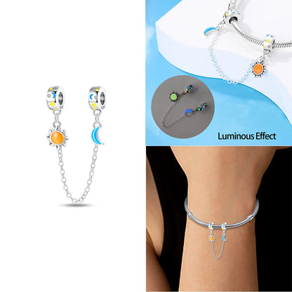 Charm-Anhänger aus 925er-Sterlingsilber, lila Herz, Mond, Planet, Perlen, passend für Charms, Silber, Original-Armband für Damen, Schmuck
