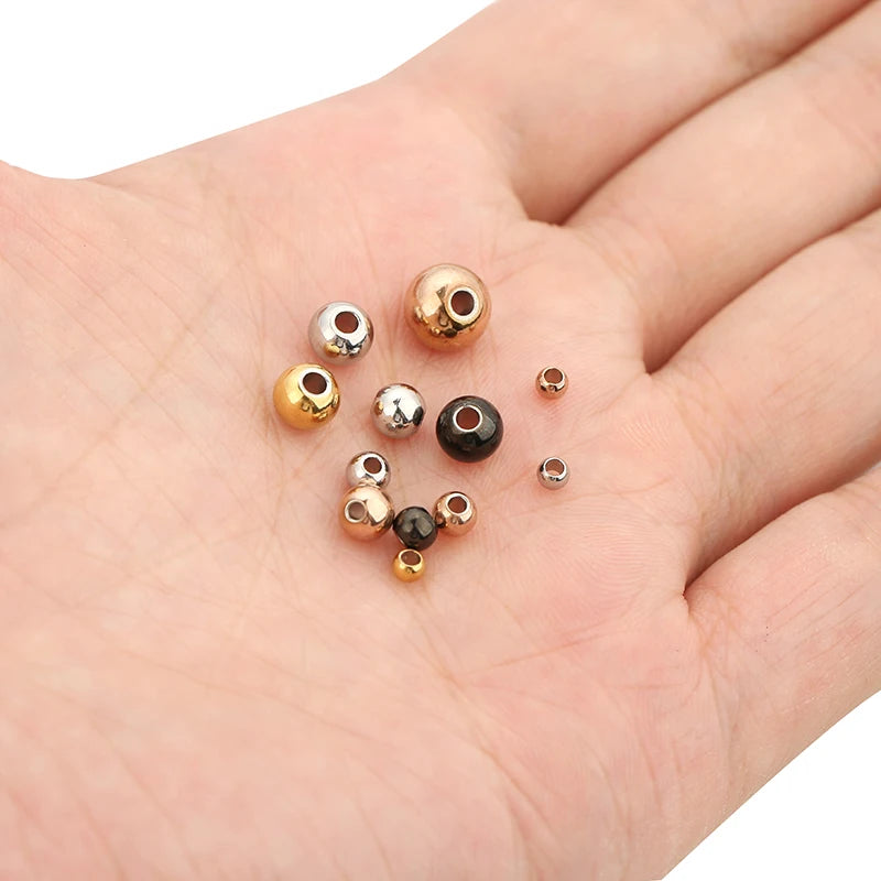 Edelstahl 3mm 4mm 5mm 6mm 8mm Roségold Farbe Schwarz Spacer Perlen Charm Lose Perlen DIY Armbänder Perlen für Schmuckherstellung