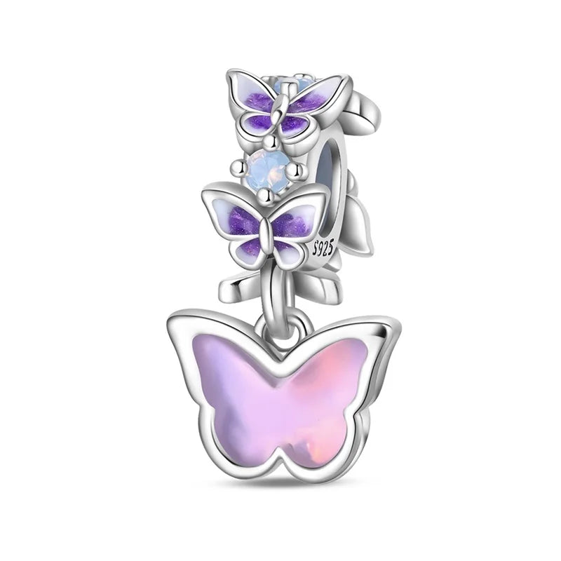 Lila Serie 925 Sterling Silber Traubenblüten Weinflasche Lebensbaum Tulpen Schnur-Dekoration Passend für DIY Armband Halskette Geschenk