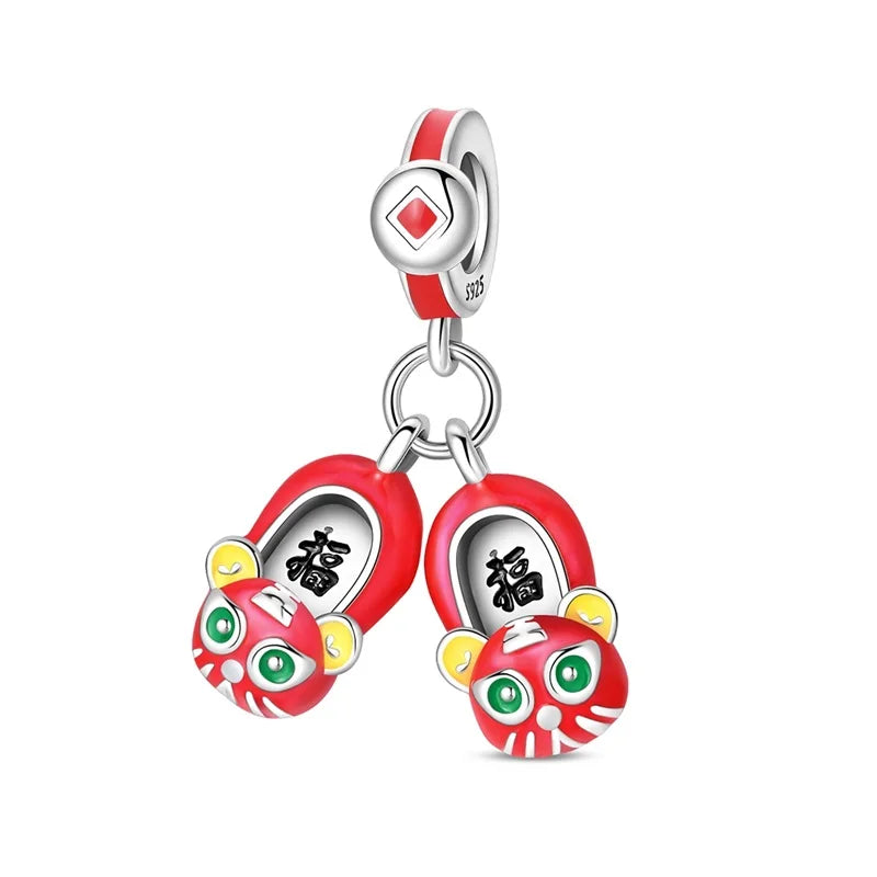 Wunderschöner roter Anhänger aus 925er-Sterlingsilber mit Rosenherz, Krabbe, Feuerwerkskörper, für Mädchen und Jungen, passend für DIY-Armbänder, Halsketten, süße Geschenke
