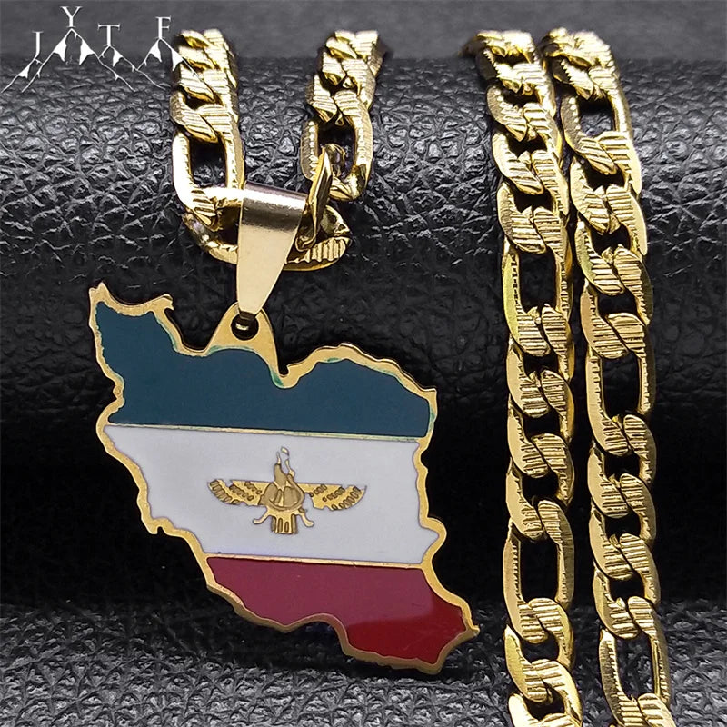 Iran Karte National flagge Anhänger iranische Halskette für Frauen Männer Edelstahl Gold Farbe Hip Hop Halsketten Schmuck Geschenk n3459s05