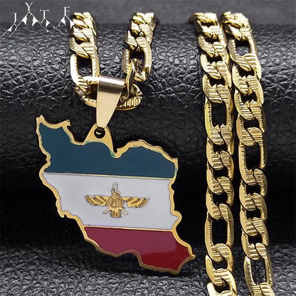 Iran Karte National flagge Anhänger iranische Halskette für Frauen Männer Edelstahl Gold Farbe Hip Hop Halsketten Schmuck Geschenk n3459s05