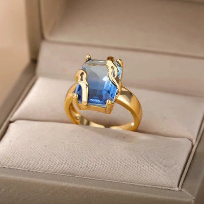 Luxus Edelstahl Ringe Vergoldet Bunte Stein Zirkon Kristall Herz Ring Für Frauen Hochzeit Boho Schmuck Weihnachtsgeschenk