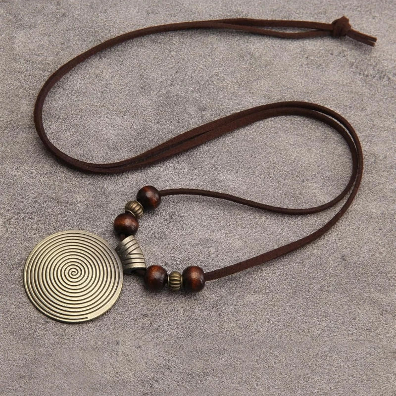 Fingerabdruck Rund Pullover Kette Legierung Böhmischen Männer Frauen Persönlichkeit Anhänger Lange Halsketten Handgemachten Schmuck