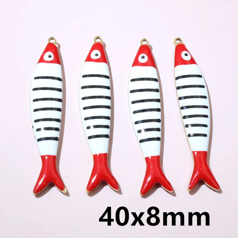 10 Stück Edelstahl Emaille Streifen Fisch Charms Anhänger 40x8/40x14mm DIY Schmuck Herstellung Zubehör für Halsketten Ohrringe