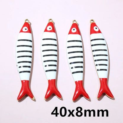 10 Stück Edelstahl Emaille Streifen Fisch Charms Anhänger 40x8/40x14mm DIY Schmuck Herstellung Zubehör für Halsketten Ohrringe