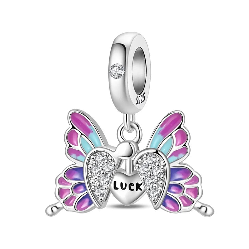 Glänzende Schmetterlingsanhänger aus 925er-Sterlingsilber mit flatternder Dunkelheit, passend für DIY-Armbänder, Halsketten, romantisches Geschenk, Paarung
