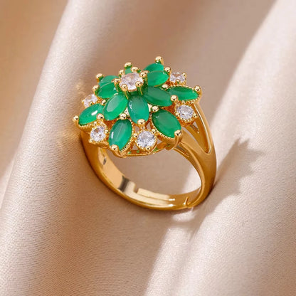 Luxus Edelstahl Ringe Vergoldet Bunte Stein Zirkon Kristall Herz Ring Für Frauen Hochzeit Boho Schmuck Weihnachtsgeschenk