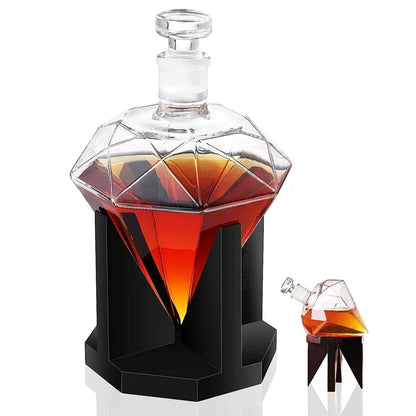 1000 ml Whisky-Dekanter aus Glas, Diamant-Weinflasche mit Holzhalter, luftdichter Stopfen, geeignet für alle Arten von Alkohol, Geschenk