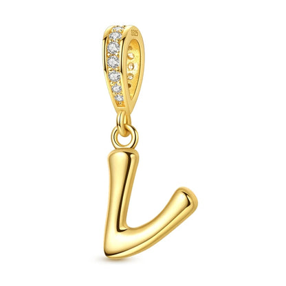 Golden Series Funkelnder Elefanten-Anhänger aus 925er-Sterlingsilber und 26 englische Alphabet-Anhänger, passend für Armbänder, exquisites Geschenk