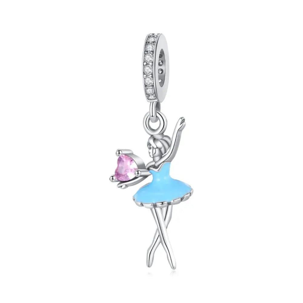 Blaue Serie 925 Sterling Silber Eidechsen-Herz Roboter Kaffee Mit Blumen Charms Passend für DIY Armband Halskette Casual Party Geschenke