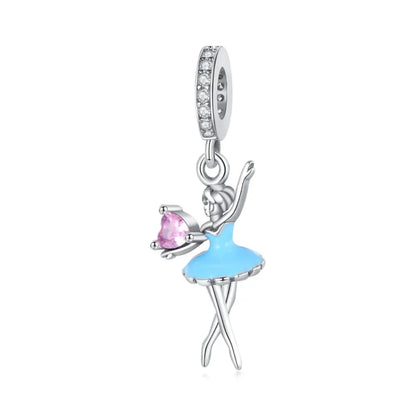 Blaue Serie 925 Sterling Silber Eidechsen-Herz Roboter Kaffee Mit Blumen Charms Passend für DIY Armband Halskette Casual Party Geschenke
