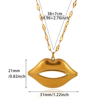 Sexy Lippen Edelstahl Damenhalskette Punk Mode Goldfarben Charm Geometrischer Ovaler Stein Choker Halsband Schmuck Party Geschenk