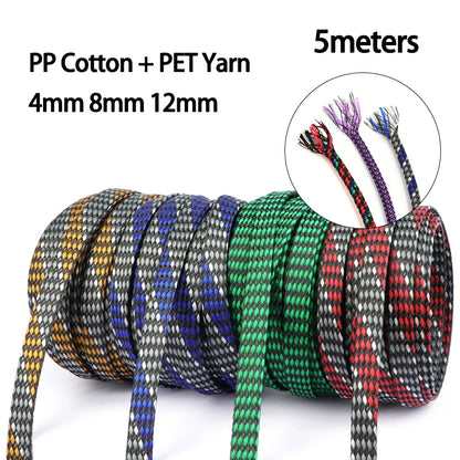 5 Meter PP-Baumwolle + PET-Garn 4mm 8mm 12mm Expandierter Geflochtener Schlauch Weicher Kabelmantel Isolierter Schutz Kabelbündel-Ummantelung