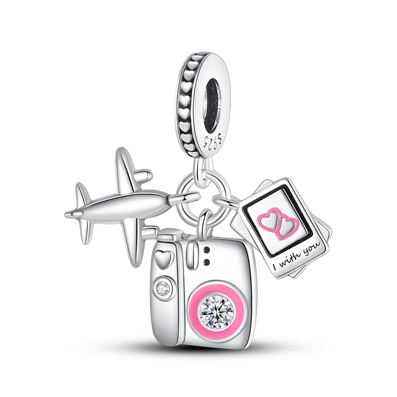 Reisepass-Charms aus 925er-Sterlingsilber, passend für Original-Armbänder, DIY-Flugzeug-Erde-Perlen für die Schmuckherstellung als Geschenk