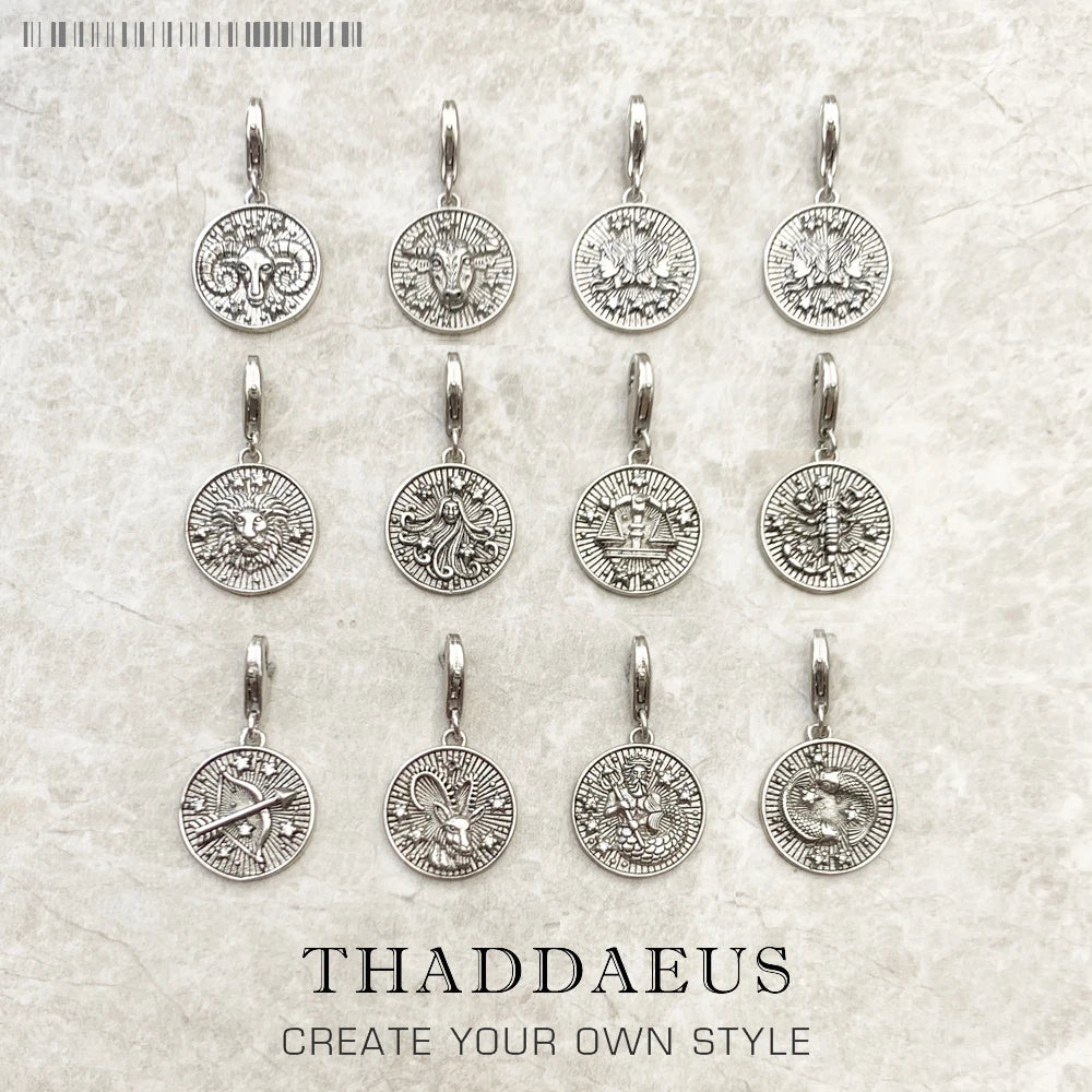 Charm-Anhänger Widder Stier Zwillinge Krebs Löwe Jungfrau Waage Skorpion Sgr Cap Aqu Fische Sternzeichen Vintage Geschenk 925er Sterlingsilber