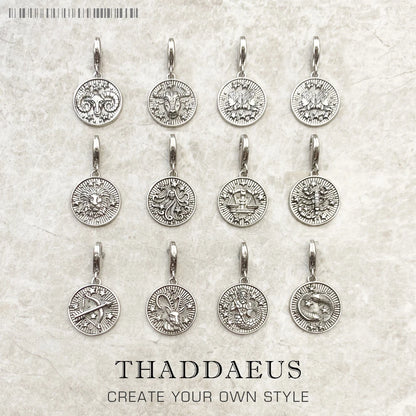 Charm-Anhänger Widder Stier Zwillinge Krebs Löwe Jungfrau Waage Skorpion Sgr Cap Aqu Fische Sternzeichen Vintage Geschenk 925er Sterlingsilber